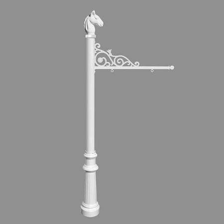 QUALARC Sign System w/Horse Head Finial & Fluted Base, White color REPST-801-WHT